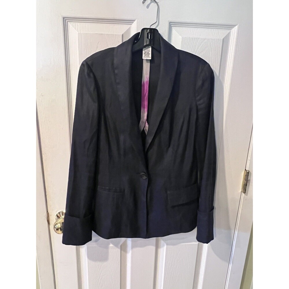 Diane Von Furstenberg Jacket womens Sz 2 Blue Bianca Linen Blazer preppy career - Picture 7 of 7
